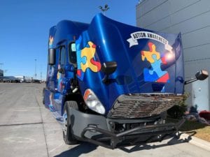 Autism awareness themed truck.